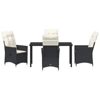 5-teiliges Gartentisch-Set mit Kissen Schwarz Poly-Rattan