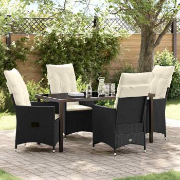 ARDEBO.de - 5-teiliges Garten-Dining-Set mit Kissen Schwarz Poly-Rattan