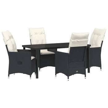 5-teiliges Garten-Dining-Set mit Kissen Schwarz Poly-Rattan