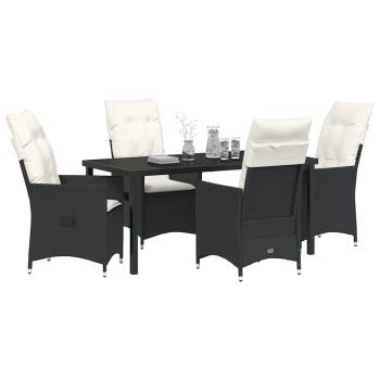 5-teiliges Garten-Dining-Set mit Kissen Schwarz Poly-Rattan
