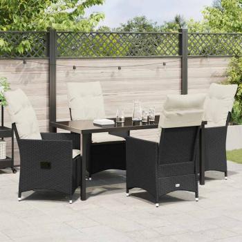 5-teiliges Garten-Dining-Set mit Kissen Schwarz Poly-Rattan