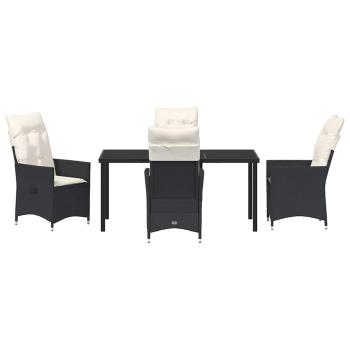 5-teiliges Garten-Dining-Set mit Kissen Schwarz Poly-Rattan