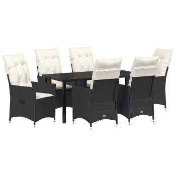 7-teiliges Gartenset mit Kissen Schwarz Poly-Rattan