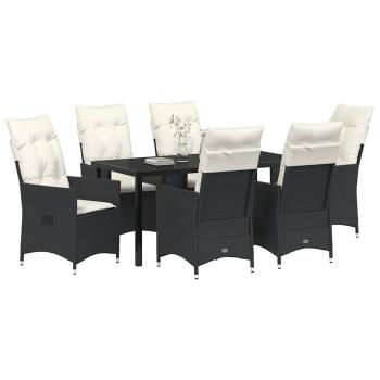 7-teiliges Gartenset mit Kissen Schwarz Poly-Rattan