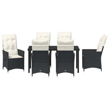7-teiliges Gartenset mit Kissen Schwarz Poly-Rattan