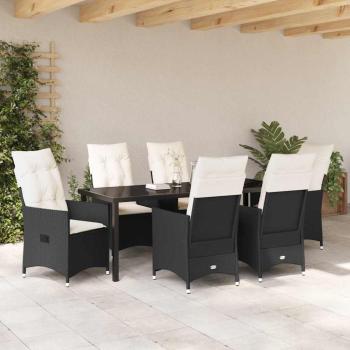 ARDEBO.de - 7-teiliges Garten Esstisch Set mit Kissen in Schwarz aus Poly Rattan