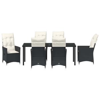 7-teiliges Garten Esstisch Set mit Kissen in Schwarz aus Poly Rattan