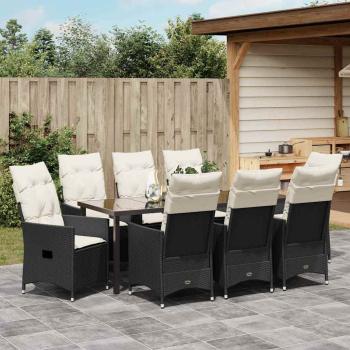 ARDEBO.de - 9-teiliges Garten-Essgruppe mit Kissen, schwarzes Poly-Rattan