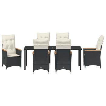 7-teiliges Garten Ess-Set mit Kissen Schwarz Poly-Rattan