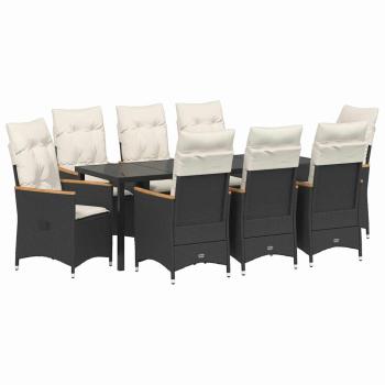 ARDEBO.de - 9-teiliges Set für den Garten mit Kissen Schwarz Poly-Rattan