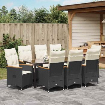 9-teiliges Set für den Garten mit Kissen Schwarz Poly-Rattan