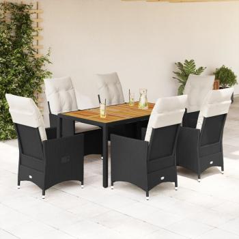 ARDEBO.de - 7-tlg. Garten-Essgruppe mit Kissen Schwarz Poly Rattan