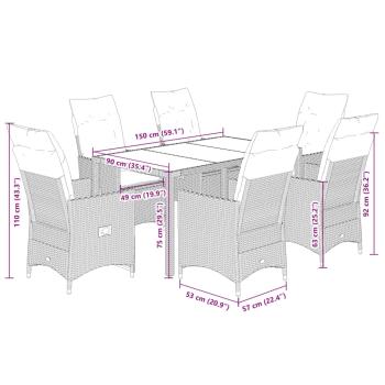 7-tlg. Garten-Essgruppe mit Kissen Schwarz Poly Rattan