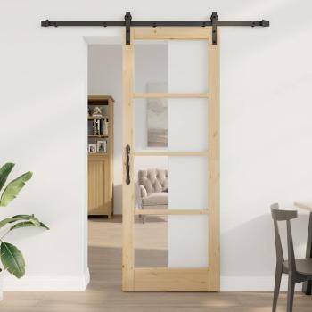 ARDEBO.de - Schiebetür mit Beschlägenset 'ORKDAL'aus Massivholz & Glas, Innentür mit Glas 'ORKDAL'78x211x4 cm aus massivem Kiefernholz