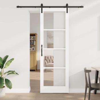 ARDEBO.de - Schiebetür mit Hardware Set 'ORKDAL'Weiß Massivholz & Glas, Inneneingangstür mit Glas 'ORKDAL'Weiß 78x232x4 cm