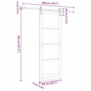 Schiebetür mit Beschlagsatz 'ORKDAL'aus solidem Holz & Glas, Innentür mit Glas 'ORKDAL'83x232x4 cm aus solidem Kiefernholz