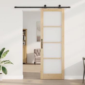 Schiebetür mit Hardware-Set 'ORKDAL'aus massivem Holz und Glas, Innentür mit Glas 'ORKDAL'78x232x4 cm aus massivem Kiefernholz