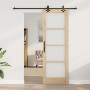 Schiebetür mit Zubehörset 'ORKDAL'aus massivem Holz und Glas, Innentür mit Glas 'ORKDAL'73,5x211x4 cm aus massivem Kiefernholz
