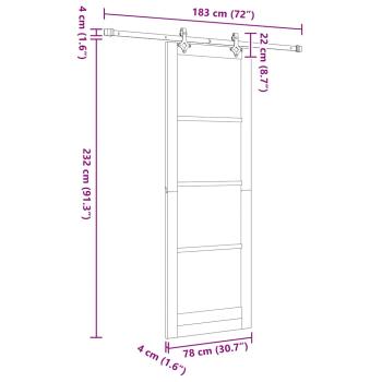 Schiebetür mit Hardware-Set ?ORKDAL? aus Massivholz & Glas, Innentür mit Glas ?ORKDAL? 78x232x4 cm aus massivem Kiefernholz