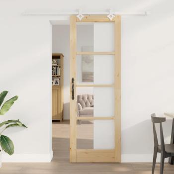 ARDEBO.de - Schiebetür mit Hardware Set 73,5 x 211 cm Massivholz Fichte, Innentür mit Glas 'ORKDAL'73,5 x 211 x 4 cm Massivholz Fichte