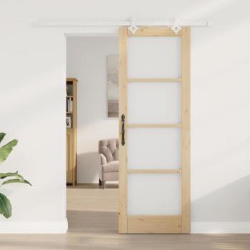 Schiebetür mit Hardware Set 73,5 x 211 cm Massivholz Fichte, Innentür mit Glas 'ORKDAL'73,5 x 211 x 4 cm Massivholz Fichte