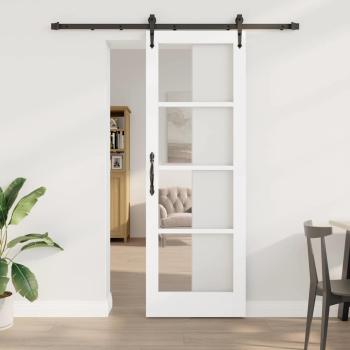 ARDEBO.de - Schiebetür mit Beschlag-Set Weiß 73,5x211 cm Massivholz Kiefer, Innentür mit Glas 'ORKDAL'Weiß 73,5x211x4 cm