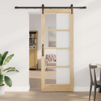 ARDEBO.de - Schiebetür mit Beschläge Set 83x211 cm Massivholz Kiefer, Innentür mit Glas 'ORKDAL'83x211x4 cm Massivholz Kiefer