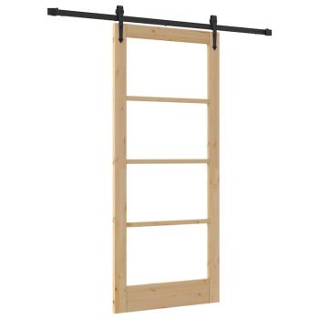 Schiebetür mit Beschlägen Set 86x198,5 cm aus massivem Kiefernholz, Innentür mit Glas 'ORKDAL'86x198,5x4 cm aus massivem Kiefernholz