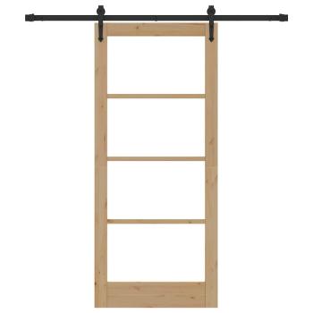 Schiebetür mit Beschlägen Set 86x198,5 cm aus massivem Kiefernholz, Innentür mit Glas 'ORKDAL'86x198,5x4 cm aus massivem Kiefernholz