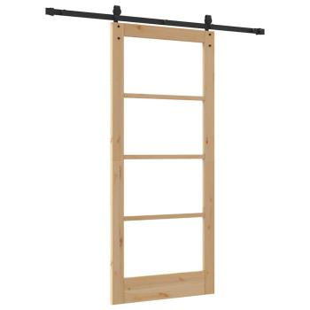 Schiebetür mit Beschlägen Set 86x198,5 cm aus massivem Kiefernholz, Innentür mit Glas 'ORKDAL'86x198,5x4 cm aus massivem Kiefernholz