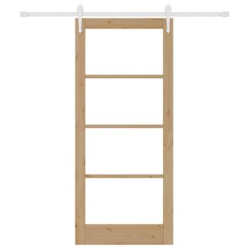 Schiebetür mit Beschläge Set 86x198.5 cm aus massivem Kiefernholz, Innentür mit Glas 'ORKDAL'86x198.5x4 cm aus massivem Kiefernholz