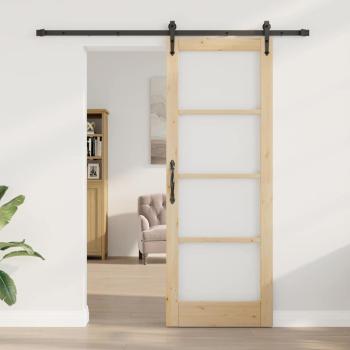 Schiebetür mit Hardware-Set 78x211 cm aus massivem Kiefernholz, Innentür mit Glas 'ORKDAL'78x211x4 cm aus massivem Kiefernholz