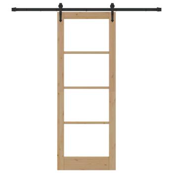 Schiebetür mit Hardware-Set 78x211 cm aus massivem Kiefernholz, Innentür mit Glas 'ORKDAL'78x211x4 cm aus massivem Kiefernholz