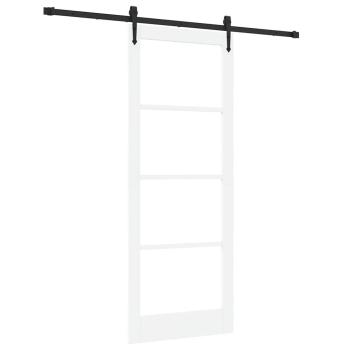Schiebetür mit Beschlägen Set Weiß 83x211 cm Massivholz Kiefer, Innentür mit Glas 'ORKDAL'Weiß 83x211x4 cm