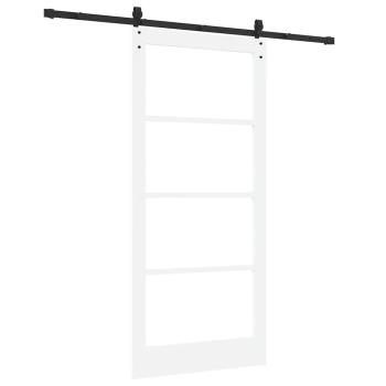 Schiebetür mit Beschlägen Set Weiß 93x202 cm Massivholz Kiefer, Innentür mit Glas 'ORKDAL'Weiß 93x202x4 cm