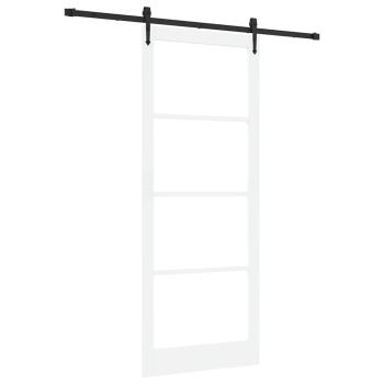 Schiebetür mit Beschlägen Set Weiß 93x232 cm Massivholz Kiefer, Innentür mit Glas 'ORKDAL'Weiß 93x232x4 cm