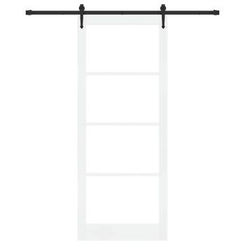 Schiebetür mit Beschlägen Set Weiß 93x232 cm Massivholz Kiefer, Innentür mit Glas 'ORKDAL'Weiß 93x232x4 cm