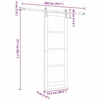 Schiebetür mit Beschlägen Set 73,5x211 cm Massivholz Kiefer, Innentür mit Glas 'ORKDAL'73,5x211x4 cm Massivholz Kiefer