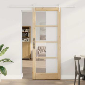 ARDEBO.de - Schiebetür mit Hardware-Set 83x211 cm Massivholz Kiefer, Innentür mit Glas "ORKDAL" 83x211x4 cm Massivholz Kiefer