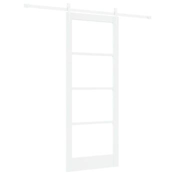 Schiebetür mit Beschlägen Set Weiß 83x211 cm Massivholz Kiefer, Innentür mit Glas 'ORKDAL'Weiß 83x211x4 cm