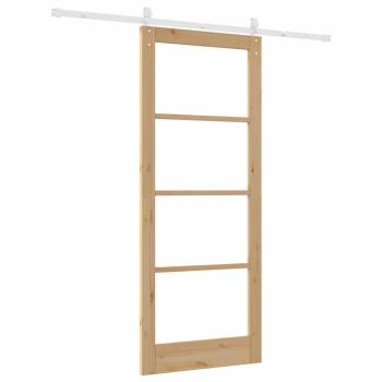 Schiebetür mit Hardware-Set 86x211 cm aus massivem Holz, Innentür mit Glas 'ORKDAL'86x211x4 cm aus massivem Holz