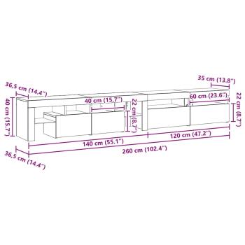TV-Schränke 3 Stück mit LED-Lichtern Schwarzes Eichenholz, TV-Schränke mit LED-Lichtern 2 Stück Schwarzes Eichenholz 60x35x40 cm Holzwerkstoff