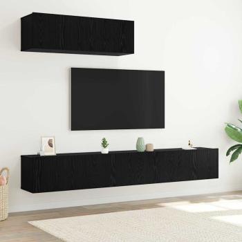 3-teilige TV-Schrank-Set Wandmontiert Schwarz Eiche Holzwerkstoff