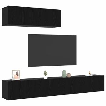 3-teilige TV-Schrank-Set Wandmontiert Schwarz Eiche Holzwerkstoff