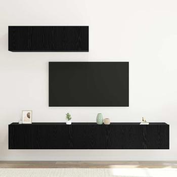 3-teilige TV-Schrank-Set Wandmontiert Schwarz Eiche Holzwerkstoff