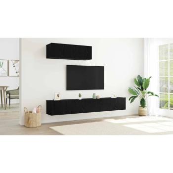 3-teilige TV-Schrank-Set Wandmontiert Schwarz Eiche Holzwerkstoff