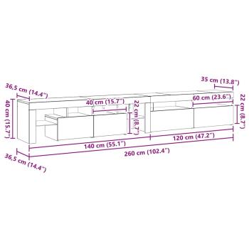 TV-Schränke 2 Stück mit LED-Lichtern Schwarzes Eichenkonstrukt, TV-Schränke mit LED Schwarz Eiche 120x35x40 cm Konstruktionsholz