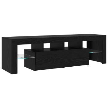 TV-Schränke 2 Stück mit LED-Lichtern Schwarzes Eichenkonstrukt, TV-Schränke mit LED Schwarz Eiche 120x35x40 cm Konstruktionsholz
