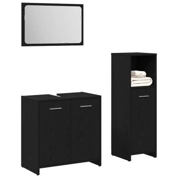 3-teiliges Badezimmermöbel-Set Schwarz-Eiche Holzwerkstoff