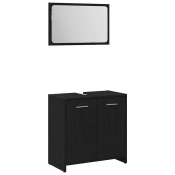 3-teiliges Badezimmermöbel-Set Schwarz-Eiche Holzwerkstoff